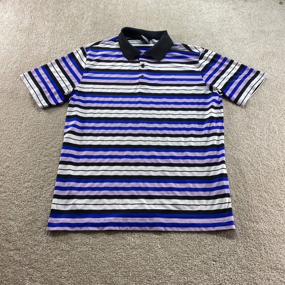 Nike Golf Polo Shirt Mens Large Purple Blue Striped Dri-FIT Short Sleeve